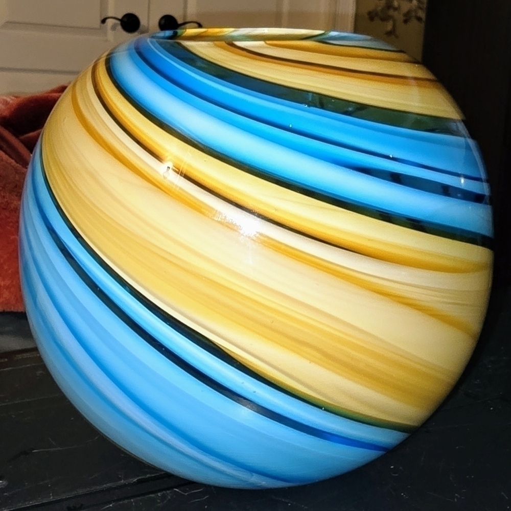 Murano Style Vintage Blue & Yellow/Tan Swirled Bowl - Cased Glass - Stunning